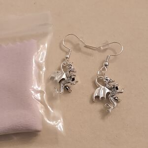Hand Crafted Silver Dragon Dangle Earrings New